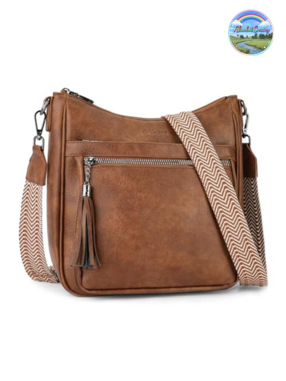Vegan Leather Medium Crossbody Hobo Bag with Tassel Adjustable Strap Women